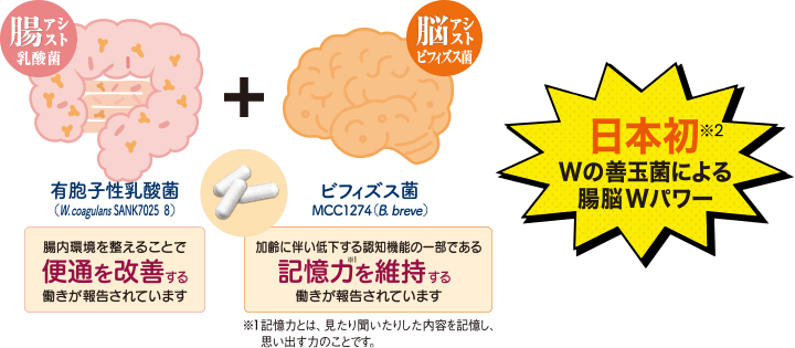 日本初 Wの善玉菌による腸脳Wパワー
